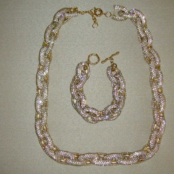 Rhinestone and Gold-Tone Chain Link Necklace - Picture 10 of 15